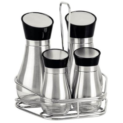 Conjunto Galheteiro Tramontina Em Vidro E Aço Inox Com Suporte Em Aço Com 4 Dispensers 61119200