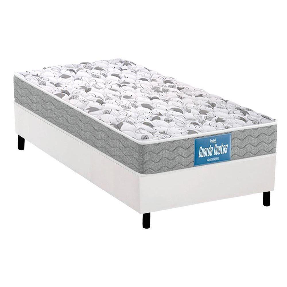 Cama Box Solteiro: Colchão Ortopédico Probel D33/EP Anatômico Guarda Costas Próintense Double Face + Base CRC Courano White(88x188) - 1
