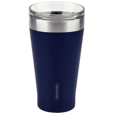 Copo Térmico Tramontina Exata Em Aço Inox Parede Dupla Azul Com Tampa 550 Ml 61646525