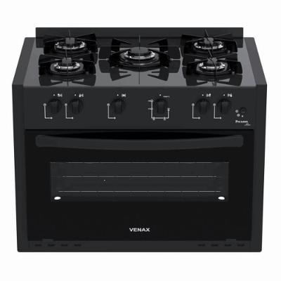 Fogão Venax Picasso Line 5 Bocas De Embutir Preto Fosco A Gás Em Vidro Temperado Bivolt 30260