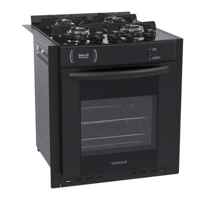 Fogão De Embutir 4 Bocas Venax Gaudi Prisma Vitreo Bl Preto A Gás Forno Easy Clean 51,8l 25375