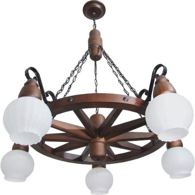 Lustre Roda De Carroça Muller Envelhecida 5 Lâmpadas 605e