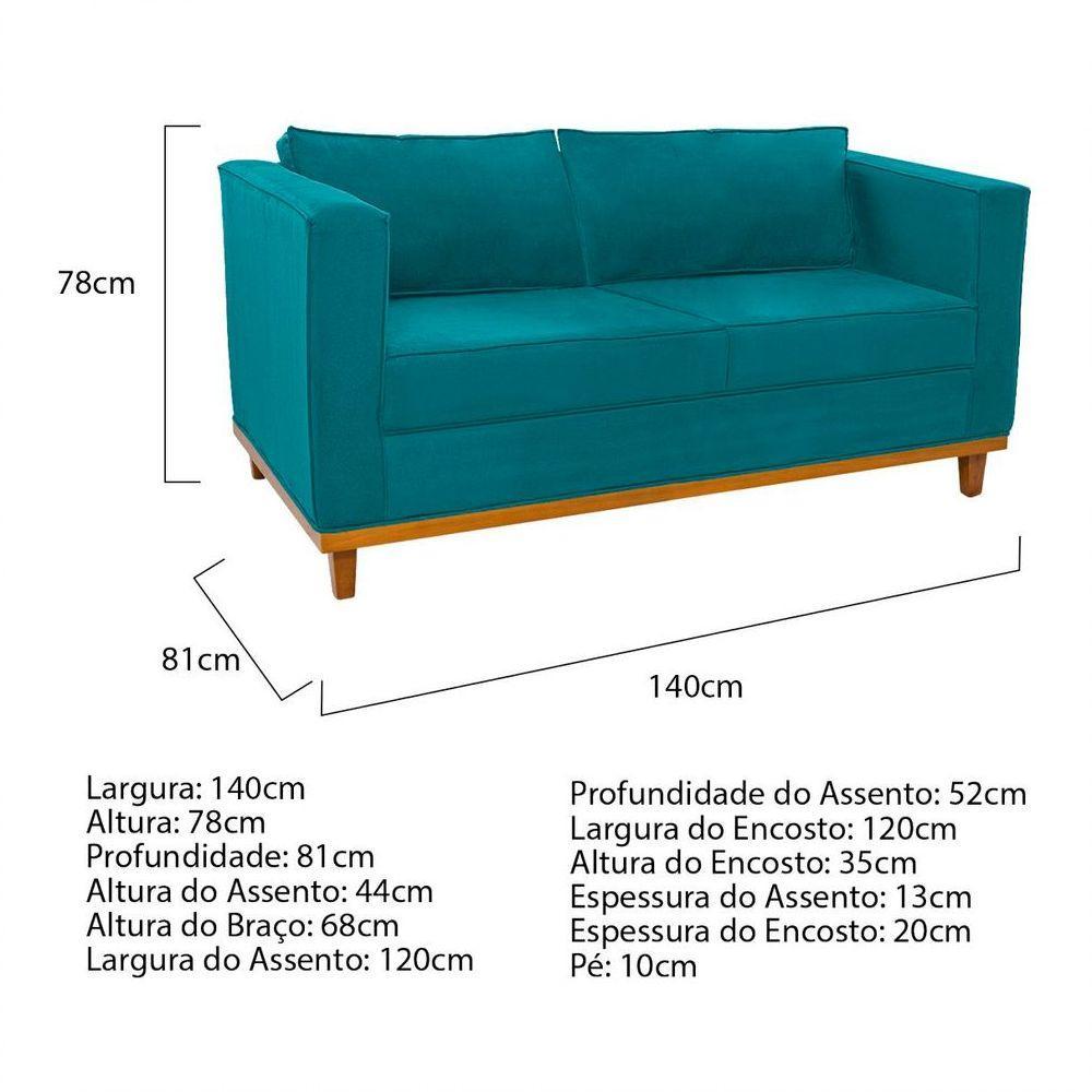 Kit Sofá 2 Lugares e Poltrona Europa Suede Azul Turquesa - 5