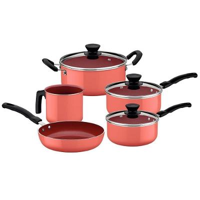 Jogo De Panelas Tramontina évora Alumínio Com Rev. Interno Cerâmico E Externo De Silicone Coral 5 Pe