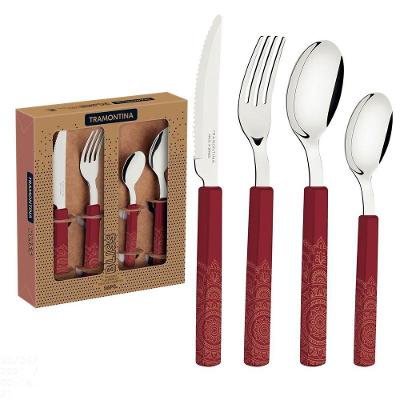 Faqueiro Bliss Com Lâminas Em Aço Inox E Cabos De Polipropileno Carmim 16 Peças