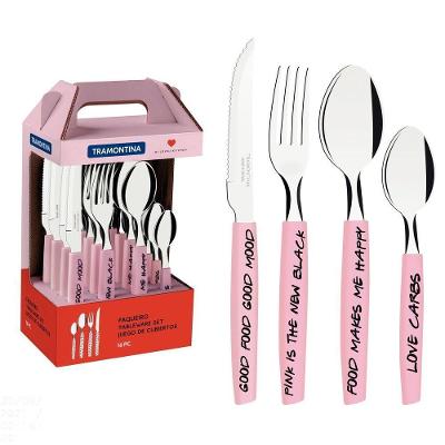 Faqueiro My Lovely Kitchen Com Lâminas Em Aço Inox E Cabos De Polipropileno Rosa 16 Peças