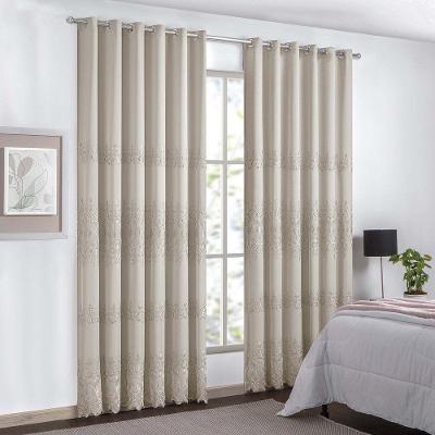 Cortina Liz Bordada Para Varão Simples 3,00m X 2,60m Com Forro 100% Poliéster - Bege