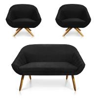 Kit 01 Namoradeira 02 Lugares E 02 Poltronas Giovana Suede Preto - 1