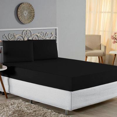 Jogo De Cama Casal Nobre 3 Peças Lençol Com Elástico De 30cm De Altura Malha 100% Algodão - Preto