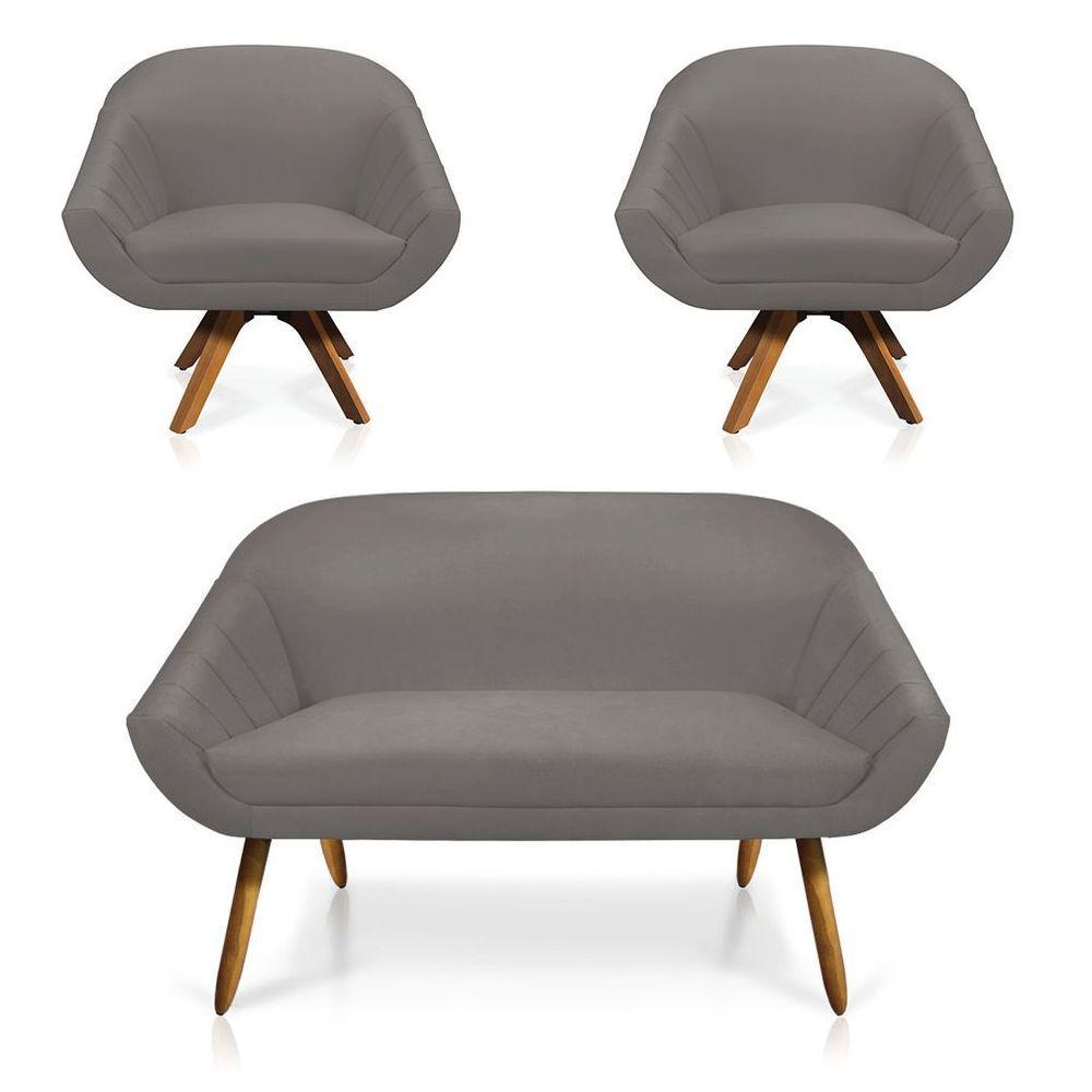 Kit 01 Namoradeira 02 Lugares E 02 Poltronas Giovana Suede Grafite - 1