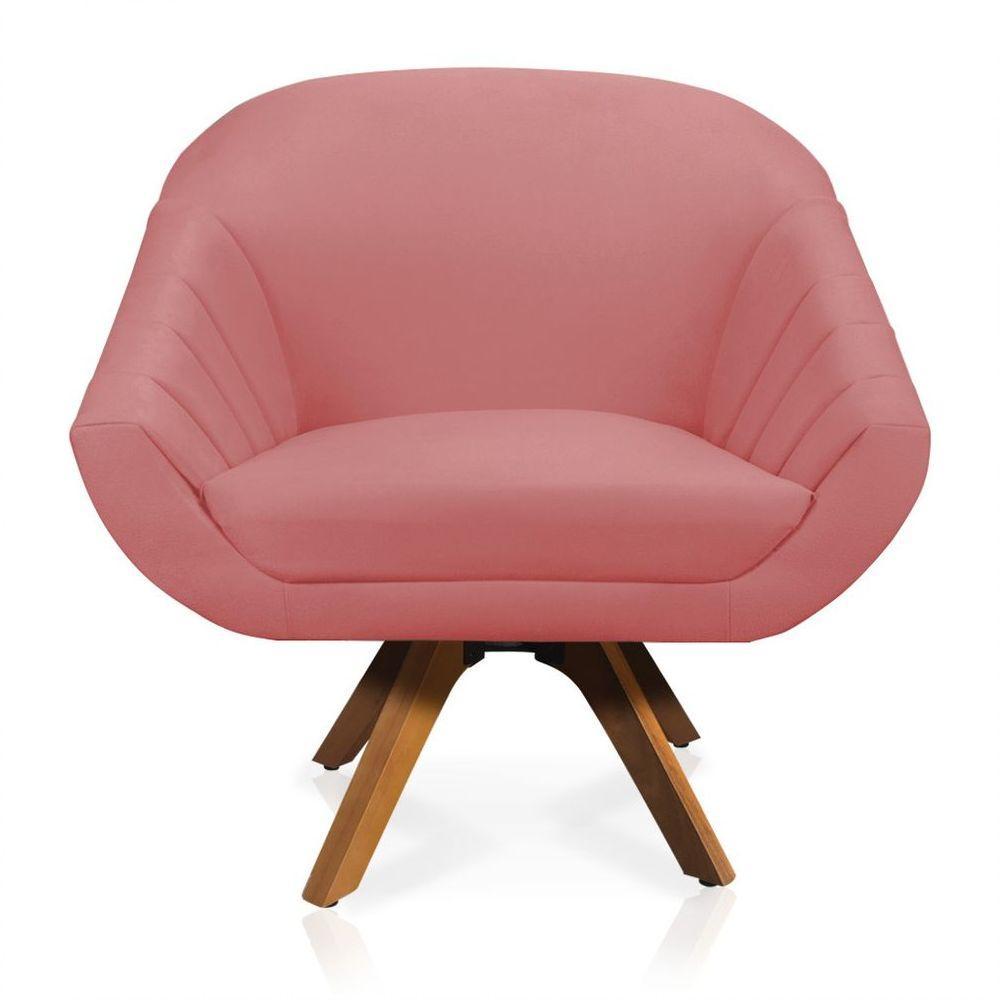 Kit 01 Namoradeira 02 Lugares E 01 Poltrona Giratória Giovana Suede Base Madeira Mm30 D'rossi Rose - 4