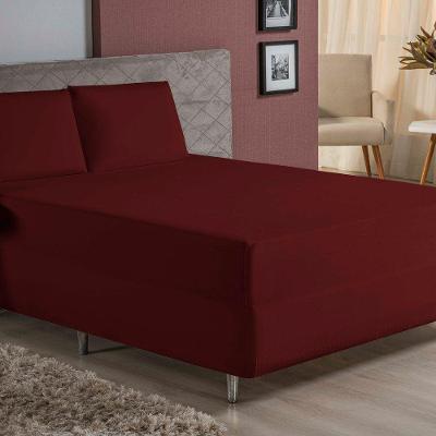 Jogo De Cama Casal Nobre 3 Peças Luva De Box 55cm De Altura Malha 100% Algodão - Vinho