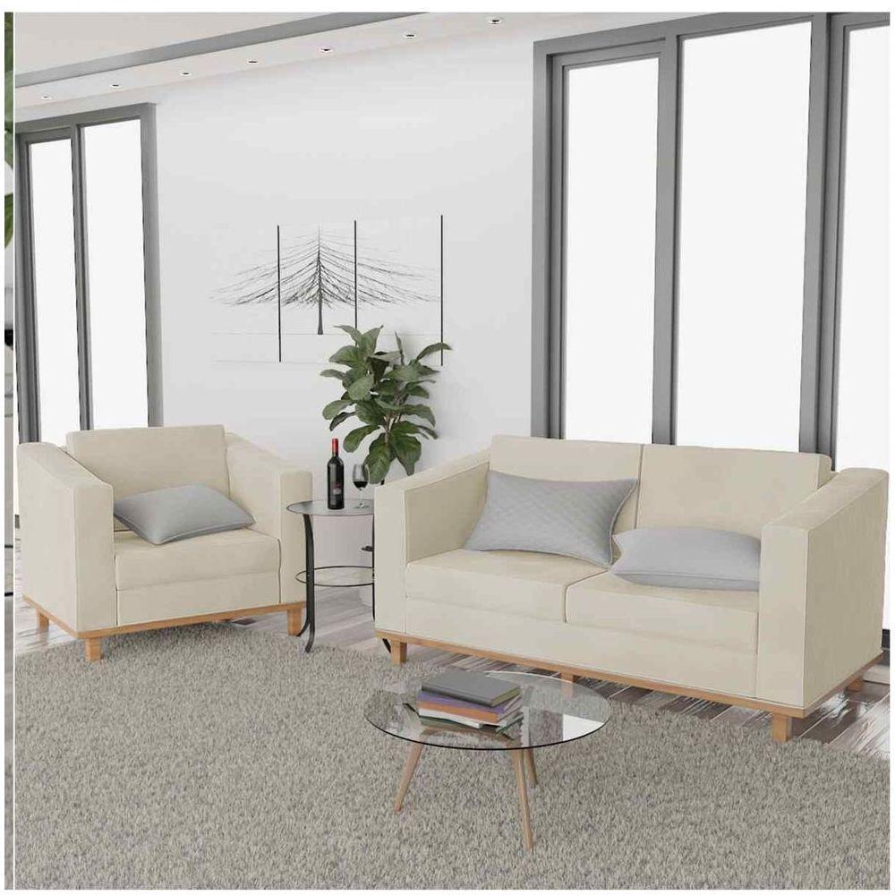 Kit Sofá 2 Lugares e Poltrona Europa Linho Bege - 6