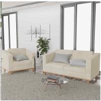 Kit Sofá 2 Lugares e Poltrona Europa Linho Bege - 6