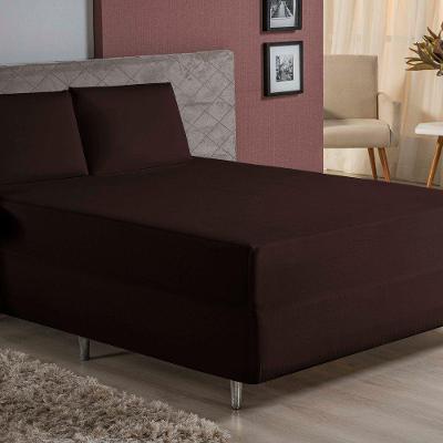 Jogo De Cama Casal Nobre 3 Peças Luva De Box 55cm De Altura Malha 100% Algodão - Marrom