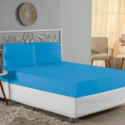 Jogo De Cama Casal Nobre 3 Peças Lençol Com Elástico De 30cm De Altura Malha 100% Algodão - Turquesa