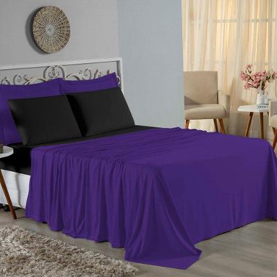 Jogo De Cama Casal Nobre 4 Peças Lençol Com Elástico De 30cm De Altura Malha 100% Algodão - Roxo / Preto