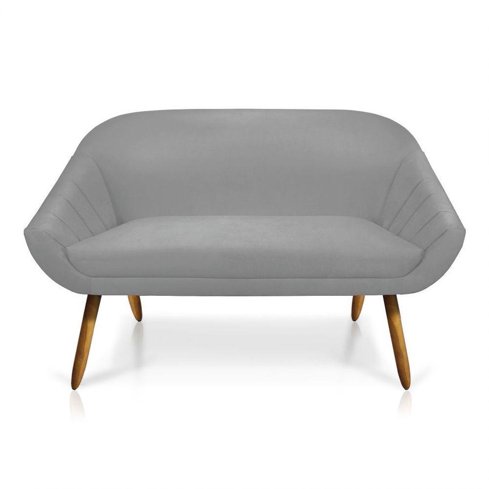 Kit 01 Namoradeira 02 Lugares E 01 Poltrona Giratória Giovana Suede Base Madeira Mm30 D'rossi Cinza - 4