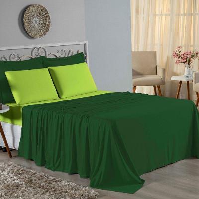 Jogo De Cama Casal Nobre 4 Peças Lençol Com Elástico De 30cm De Altura Malha 100% Algodão - Verde-bandeira / Pistache