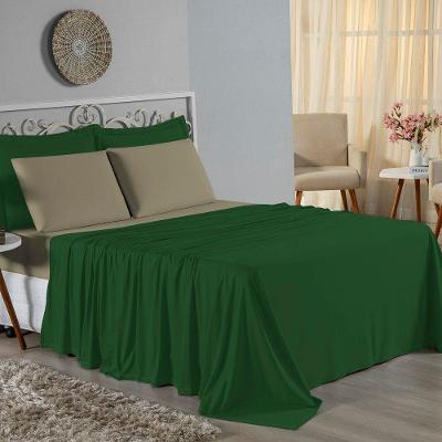 Jogo De Cama Casal Nobre 4 Peças Lençol Com Elástico De 30cm De Altura Malha 100% Algodão - Verde-bandeira / Avelã