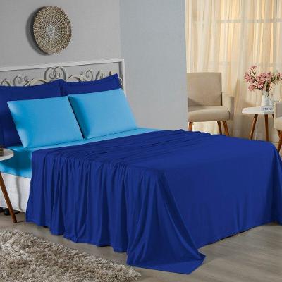 Jogo De Cama Casal Nobre 4 Peças Lençol Com Elástico De 30cm De Altura Malha 100% Algodão - Royal / Turquesa