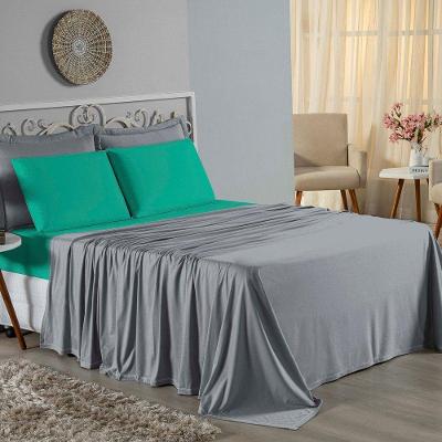 Jogo De Cama Casal Nobre 4 Peças Lençol Com Elástico De 30cm De Altura Malha 100% Algodão - Cinza / Jade