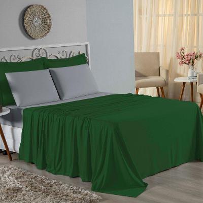 Jogo De Cama Casal Nobre 4 Peças Lençol Com Elástico De 30cm De Altura Malha 100% Algodão - Verde-bandeira / Cinza