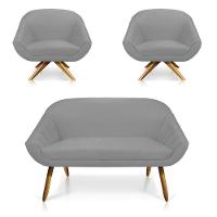 Kit 01 Namoradeira 02 Lugares E 02 Poltronas Giovana Suede Cinza - 1