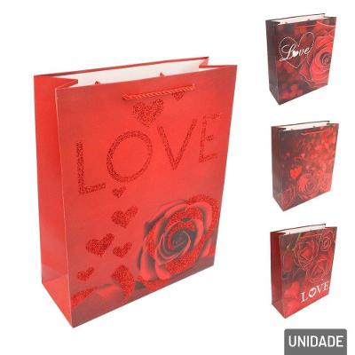 Sacola De Papel 32x26cm Com Glitter Love - Tudo Em Caixa