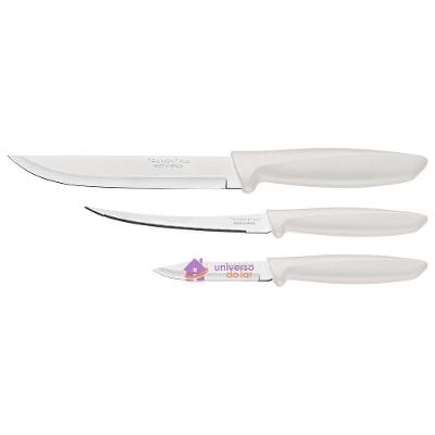 Jogo De Facas Plenus Com Lâminas Em Aço Inox E Cabos De Polipropileno Off White 3 Peças Tramontina