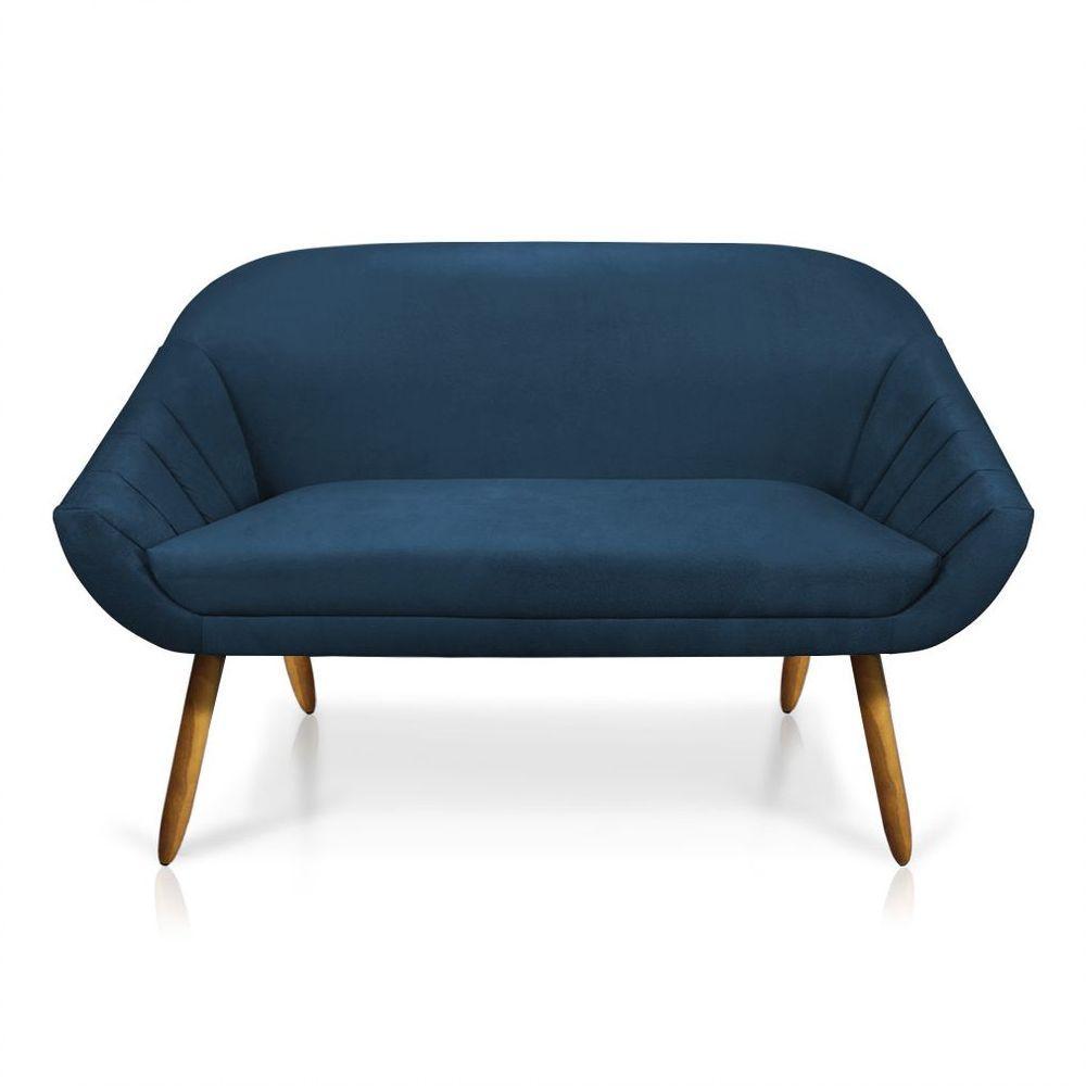 Kit 01 Namoradeira 02 Lugares E 02 Poltronas Giratória Giovana Suede Base Madeira Mm30 - D'rossi Azul Marinho - 2