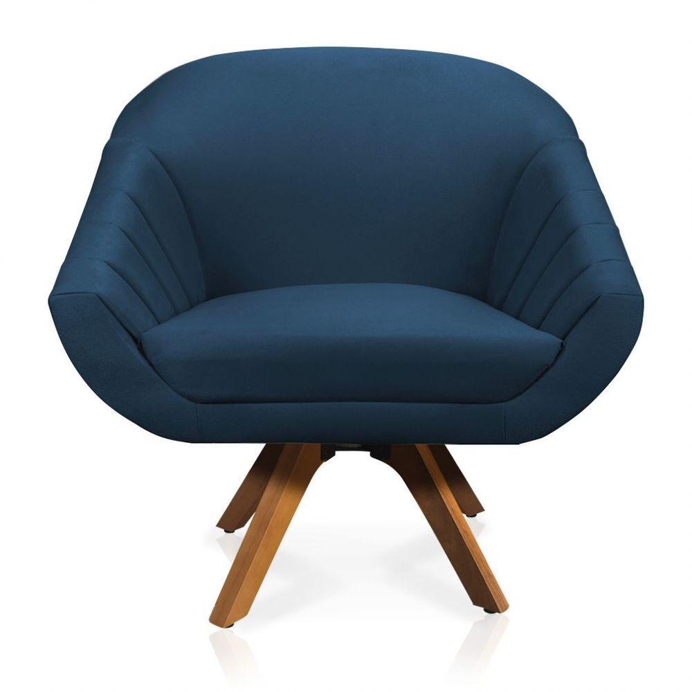Kit 01 Namoradeira 02 Lugares E 02 Poltronas Giratória Giovana Suede Base Madeira Mm30 - D'rossi Azul Marinho - 6