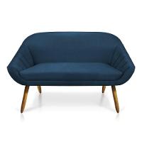 Kit 01 Namoradeira 02 Lugares E 02 Poltronas Giratória Giovana Suede Base Madeira Mm30 - D'rossi Azul Marinho - 2