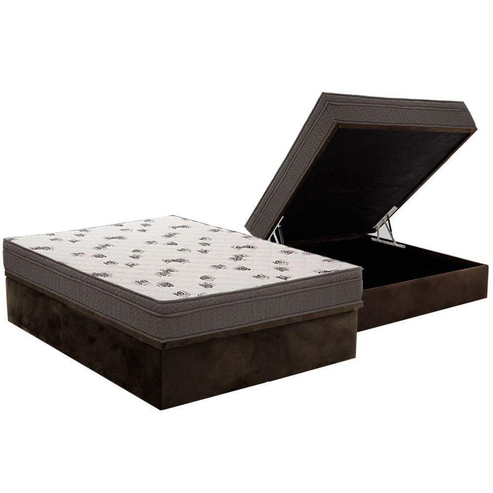 Cama Box Baú Casal: Colchão Espuma Ortobom D45 Light + Base CRC Suede Brown(138x188) - 1