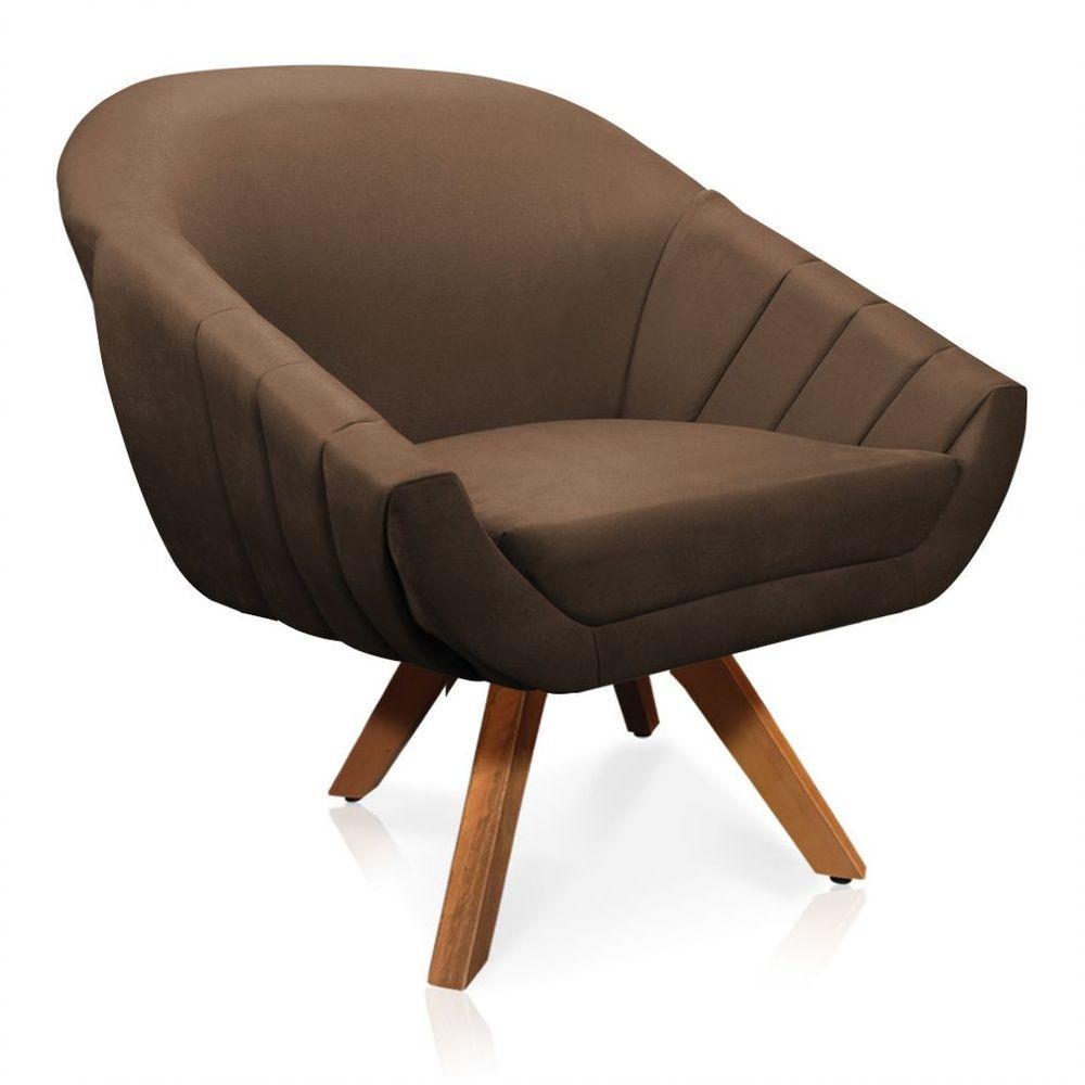 Kit 01 Namoradeira 02 Lugares E 01 Poltrona Giratória Giovana Suede Base Madeira Mm30 D'rossi Marrom - 5