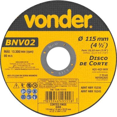 Disco De Corte 115 Mm X 1 Mm X 22,23 Mm, Bnv 02, Vonder Ostenvonder