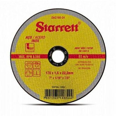Disco De Corte Aço 7 X 1,6mm Starrett Para Aço Carbono E Inox - 178mm Diâmetro - 22,22mm Furo