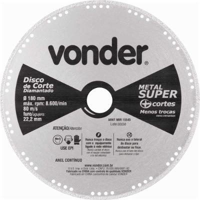 Disco De Corte Diamantado, Contínuo, Para Metais, Metal Super, 180 Mm, Vonder Ostenvonder