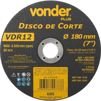 Disco De Corte 180 Mm X 3 Mm X 22,23 Mm Vdr12, Vonder Plus Ostenvonder