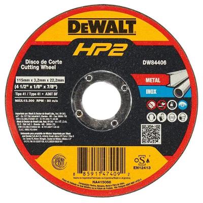 Disco De Corte, 114,3 Mm X 3,2 Mm X 22,23 Mm, Para Metal/inox, Hp2, Dw84406 Dewalt