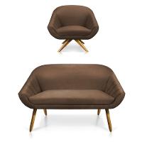 Kit 01 Namoradeira 02 Lugares E 01 Poltrona Giovana Suede Marrom - 1