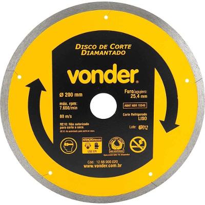 Disco De Corte Diamantado, 200 Mm, Liso, Vonder