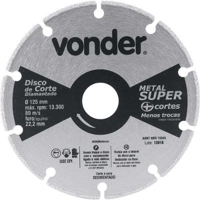 Disco De Corte Diamantado, Segmentado, Para Metais, Metal Super, 125 Mm, Vonder
