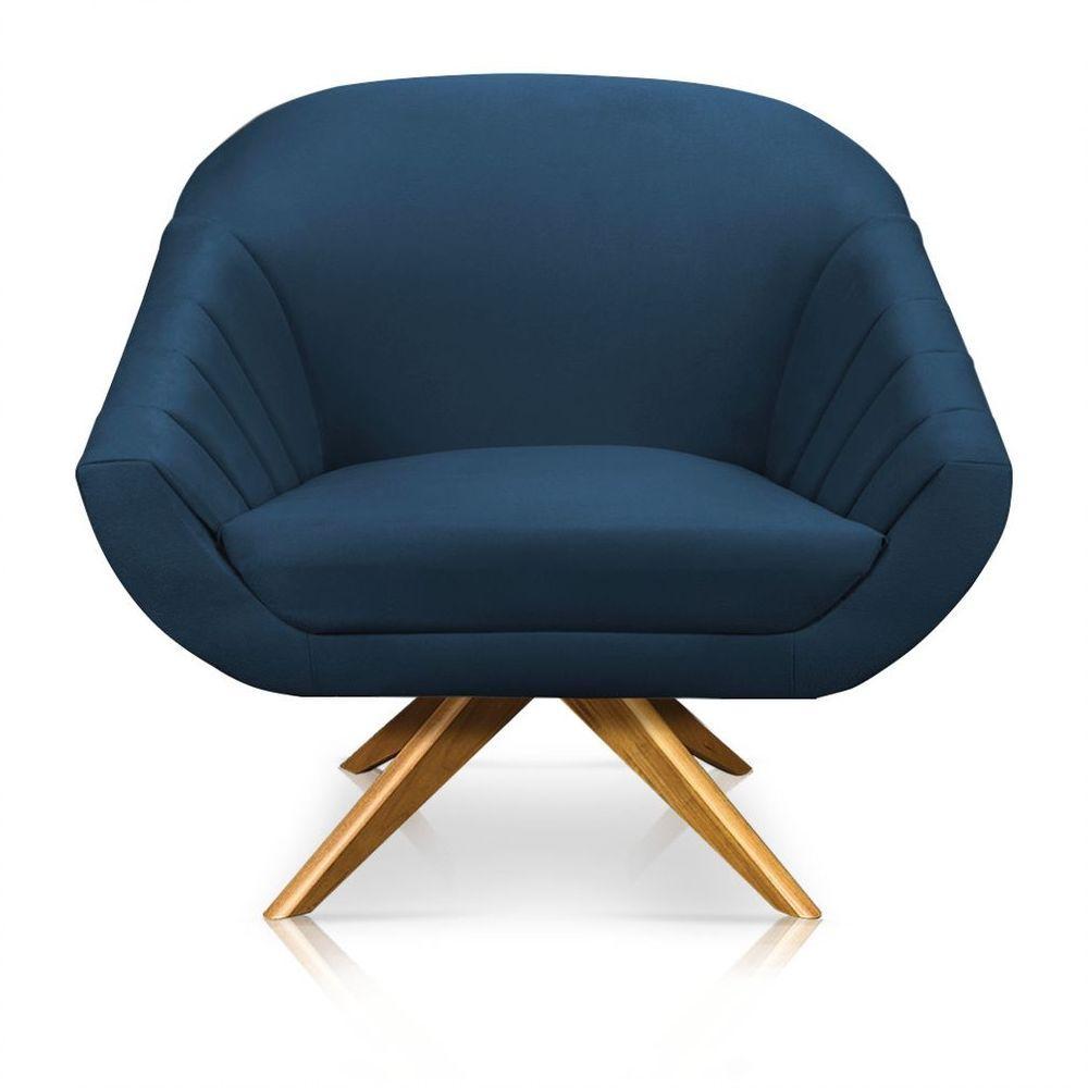 Kit 01 Namoradeira 02 Lugares E 01 Poltrona Giovana Suede Azul Marinho - 6