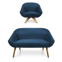 Kit 01 Namoradeira 02 Lugares E 01 Poltrona Giovana Suede Azul Marinho - 1