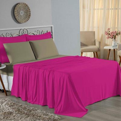 Jogo De Cama Casal Viúva Nobre 4 Peças Malha 100% Algodão - Pink / Avelã