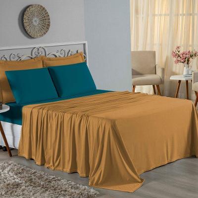 Jogo De Cama Casal Viúva Nobre 4 Peças Malha 100% Algodão - Cobre / Petróleo