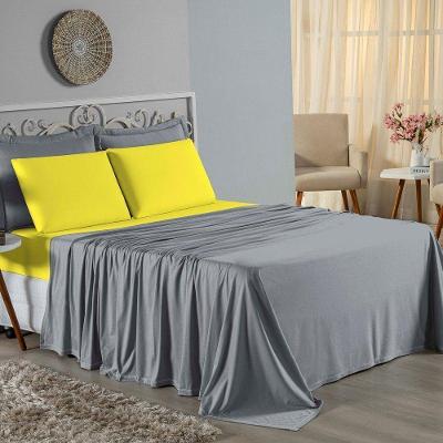 Jogo De Cama Casal Viúva Nobre 4 Peças Malha 100% Algodão - Cinza / Amarelo