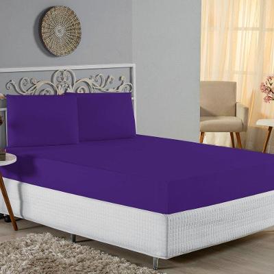 Jogo De Cama King Nobre 3 Peças Lençol Com Elástico De 30cm De Altura Malha 100% Algodão - Roxo