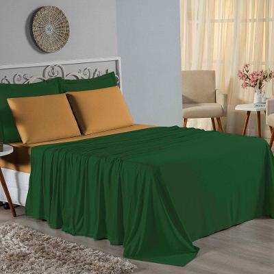 Jogo De Cama Casal Viúva Nobre 4 Peças Malha 100% Algodão - Verde-bandeira / Cobre